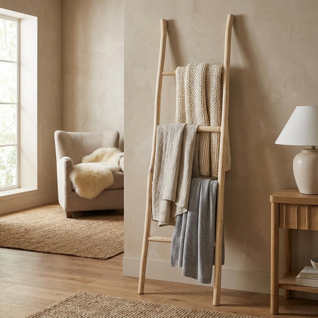 59 Inch Natural Distressed Solid Wood Four Step Ladder Shelf