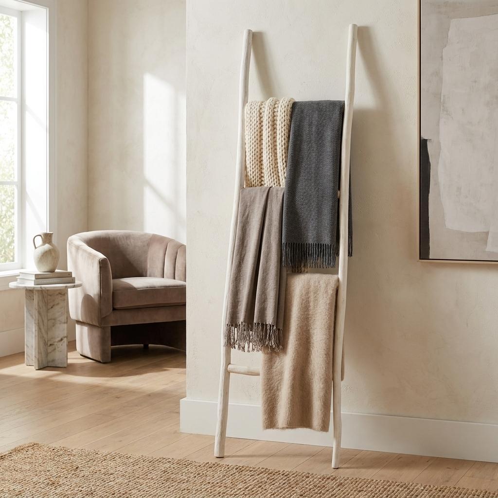 59 Inch White Distressed Solid Wood Four Step Ladder Shelf