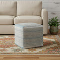 16 Inch Blue Gray and Off White Cotton Abstract Cube Pouf Ottoman
