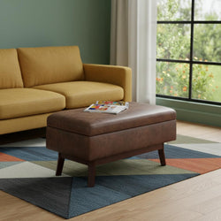 36 Inch Chestnut And Brown Faux Leather Ottoman With Storage