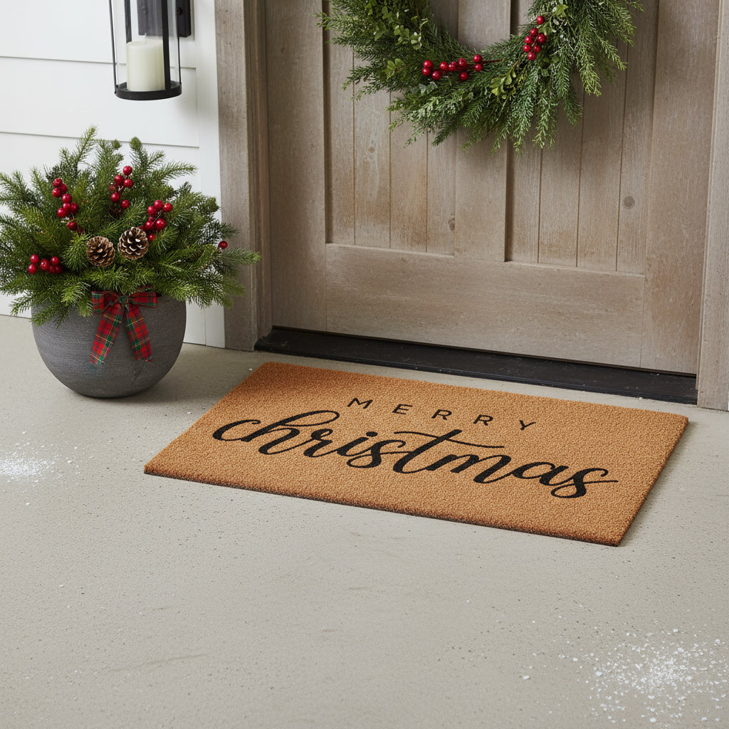 24 X 36 Brown And Black Merry Christmas Outdoor Coir Door Mat