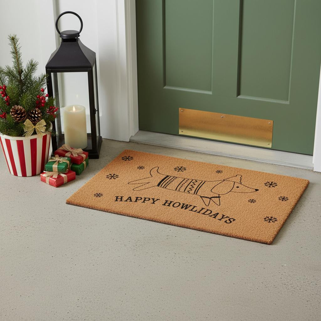 24 X 36 Brown And Black Christmas Dog Outdoor Coir Door Mat