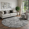 8 Gray And Ivory Paisley Washable Round Rug With UV Protection