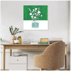 Sylvie Minimalist Floral Vase with Green Framed Canvas by Teju Reval