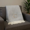 55 X 70 Gray And White Herringbone Cotton Blend C Initial Throw Blanket with Tassels And Embroidery