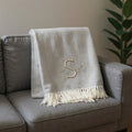 55 X 70 Gray And White Herringbone Cotton Blend S Initial Throw Blanket with Tassels And Embroidery