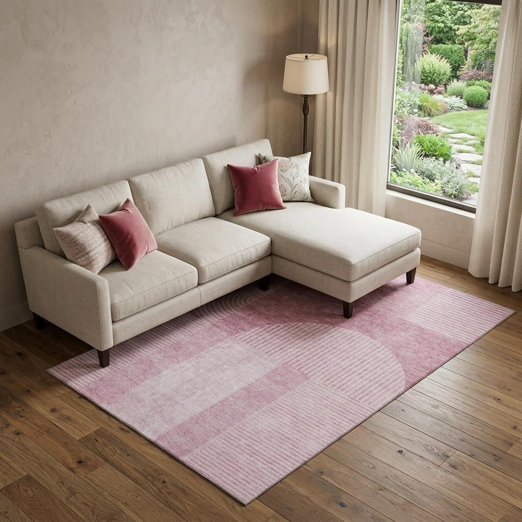 10 X 14 Blush And Ivory Geometric Washable Area Rug With UV Protection