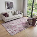 5 X 8 Plum And Ivory Floral Washable Area Rug With UV Protection