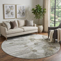 8 Taupe And Ivory Floral Washable Round Rug With UV Protection