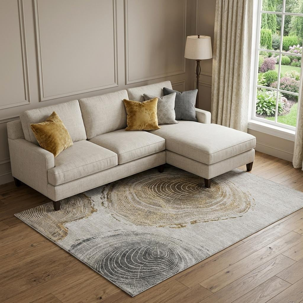 8 X 10 Taupe Brown And Ivory Faux Bois Washable Area Rug With UV Protection