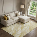 8 X 10 Gold And Ivory Abstract Washable Area Rug With UV Protection