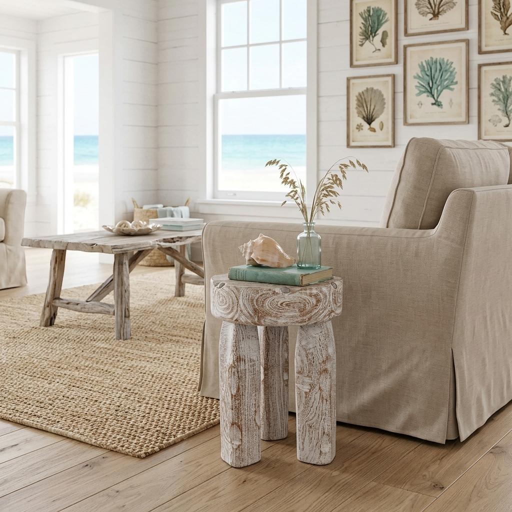 19 White Distressed Solid Wood Round End Table