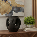14 Black Solid Wood Table Vase With Sculptural Details
