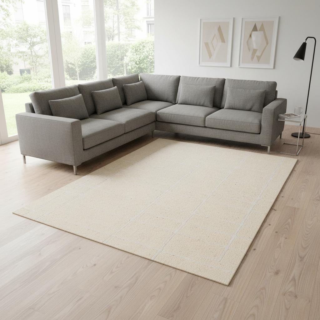 8 X 11 Cream And White Striped Area Rug