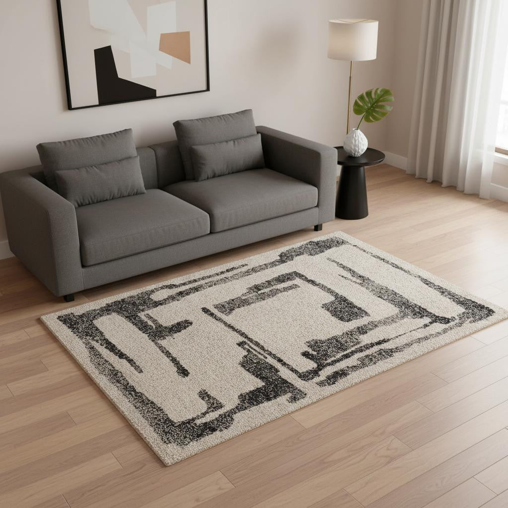 5 X 8 Beige And Black Abstract Area Rug