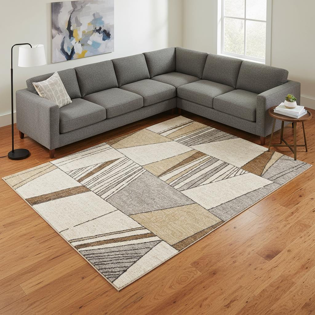 8 X 11 White And Black Geometric Area Rug
