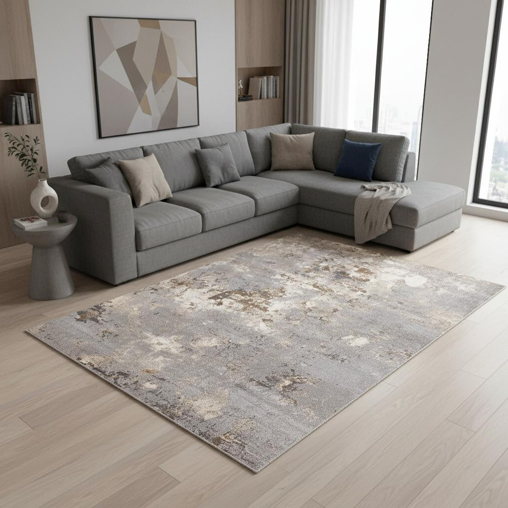 8 X 11 Taupe Brown And Gray Abstract Area Rug