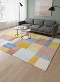 5 X 8 Yellow Orange And Blue Geometric Area Rug