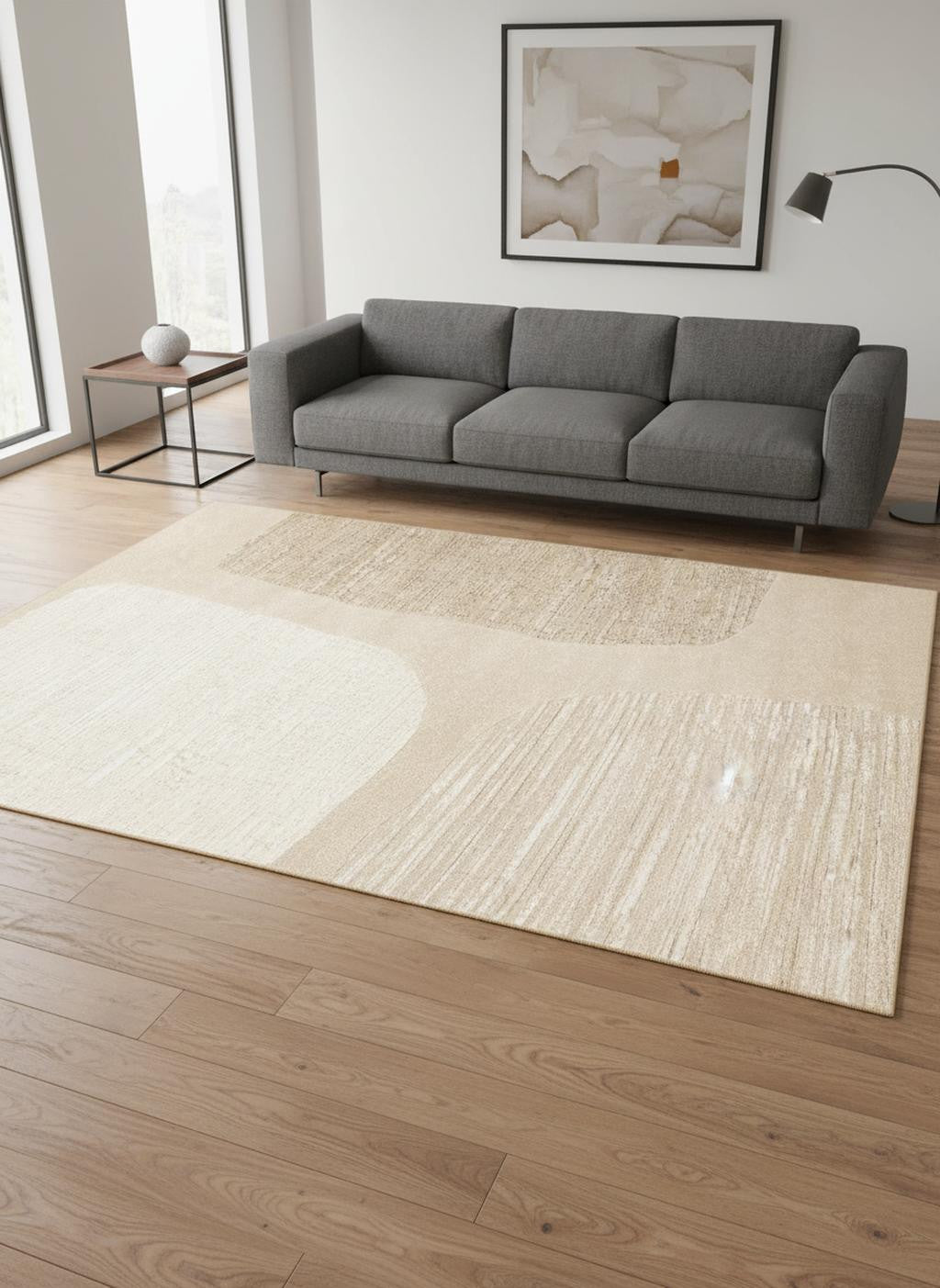 5 X 8 Beige And Cream Abstract Area Rug