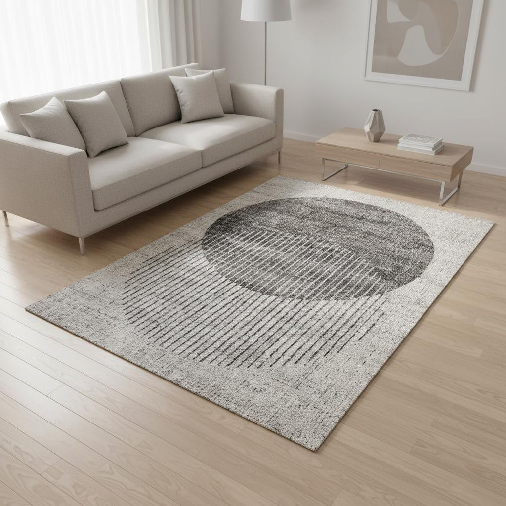 5 X 8 Gray And White Geometric Area Rug
