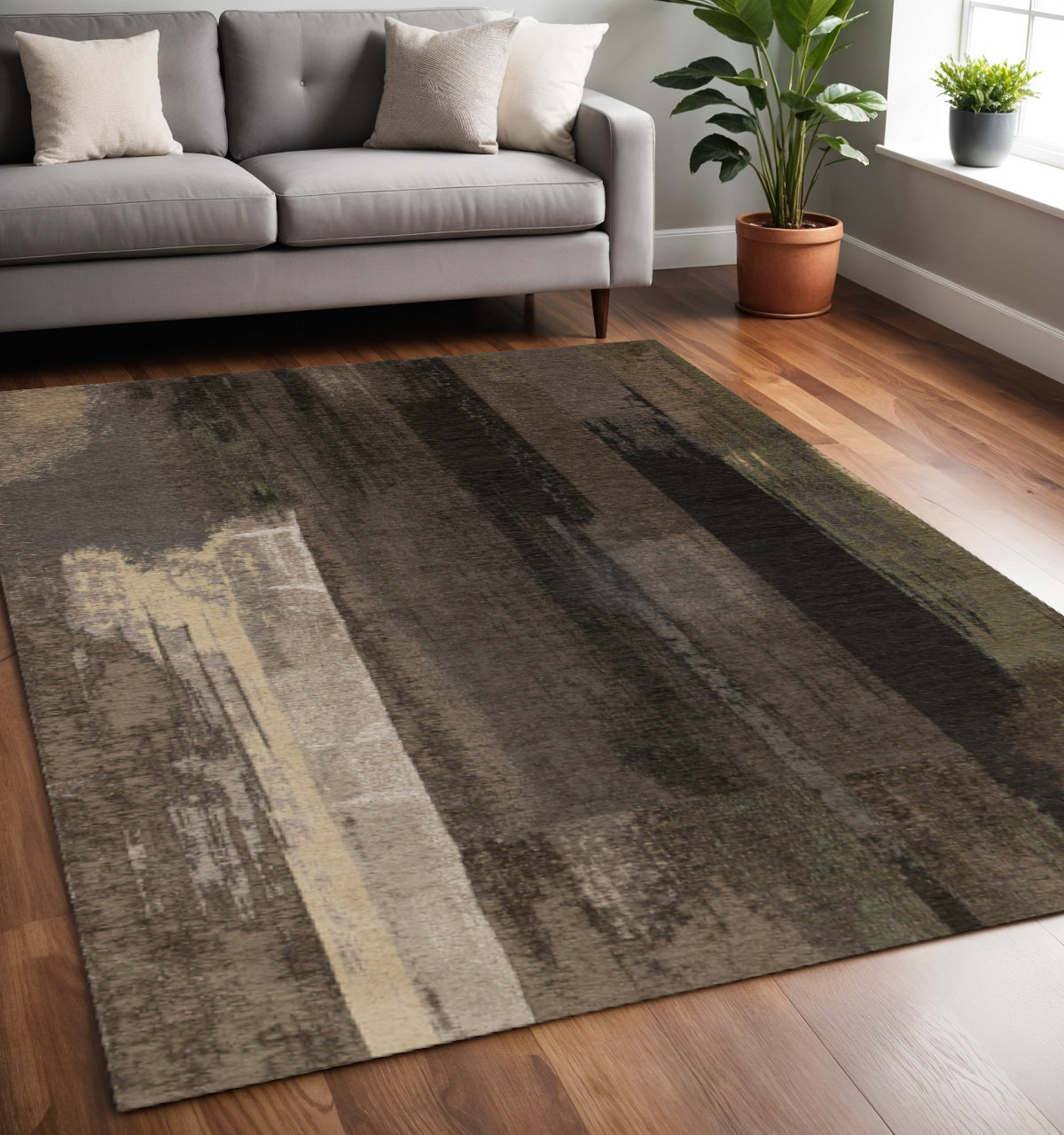 5 X 8 Brown And Black Abstract Area Rug