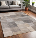 5 X 8 Gray Black And Beige Geometric Area Rug