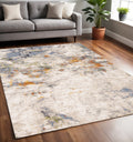 5 X 8 Taupe Blue And Copper Abstract Area Rug