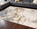 8 X 11 Taupe Blue And Copper Abstract Area Rug