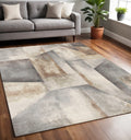 5 X 8 Gray Beige And Brown Abstract Area Rug