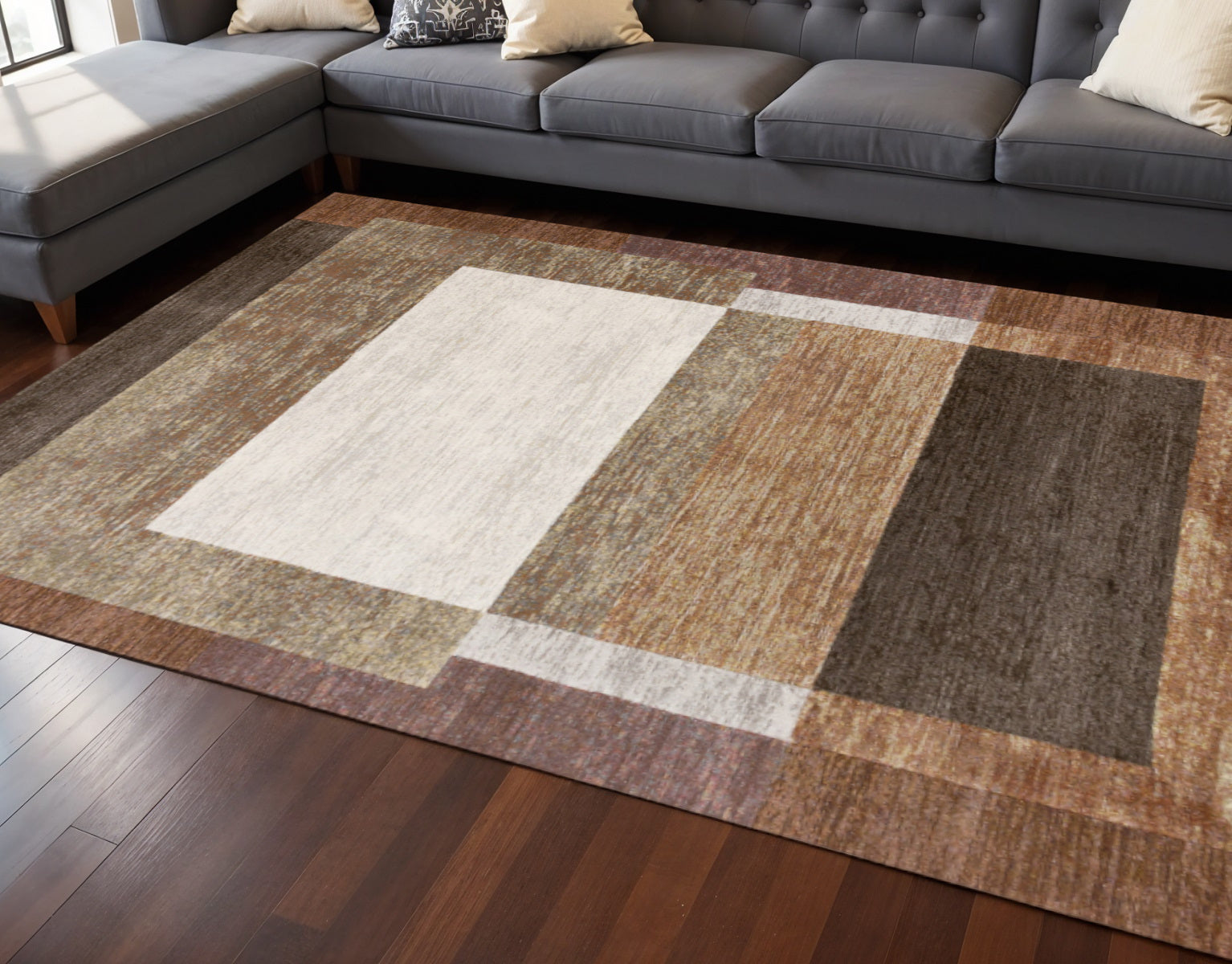8 X 11 Brown And Beige Geometric Area Rug
