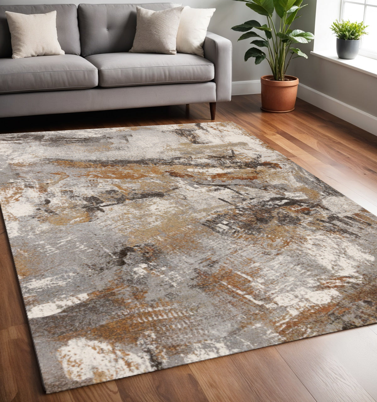 5 X 8 Gray Brown And Beige Abstract Area Rug