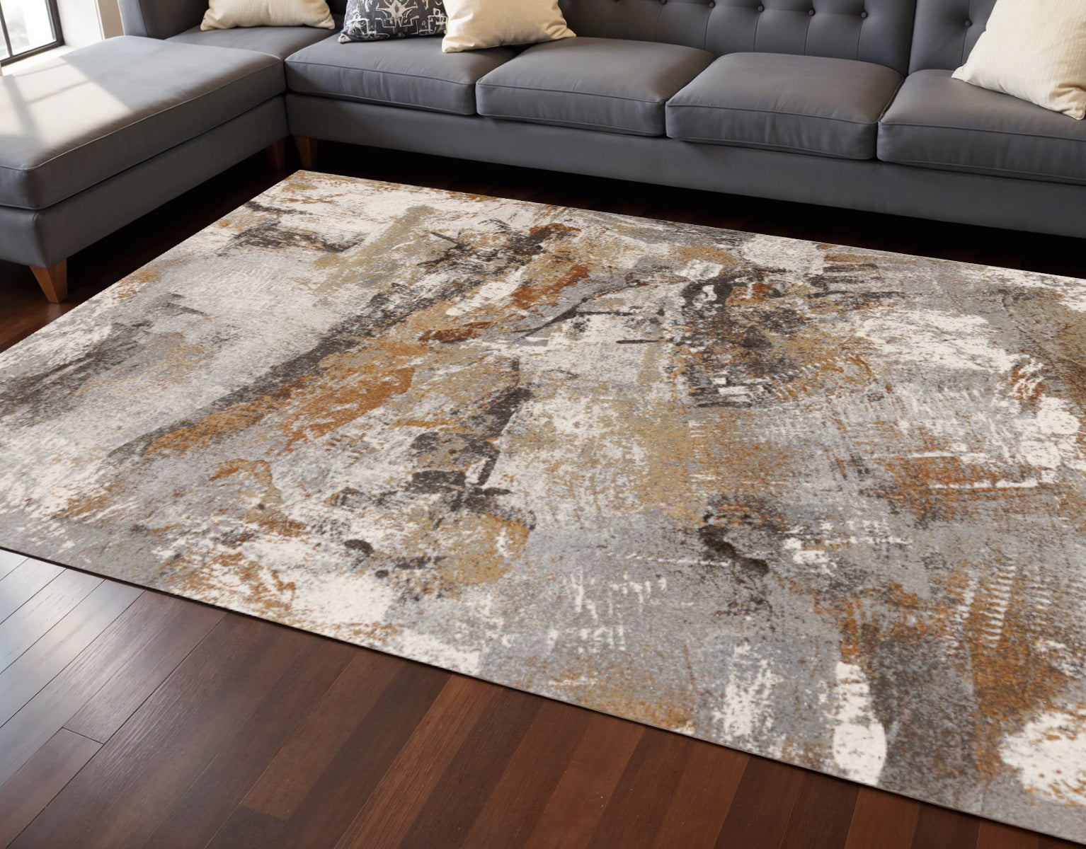8 X 11 Gray Brown And Beige Abstract Area Rug