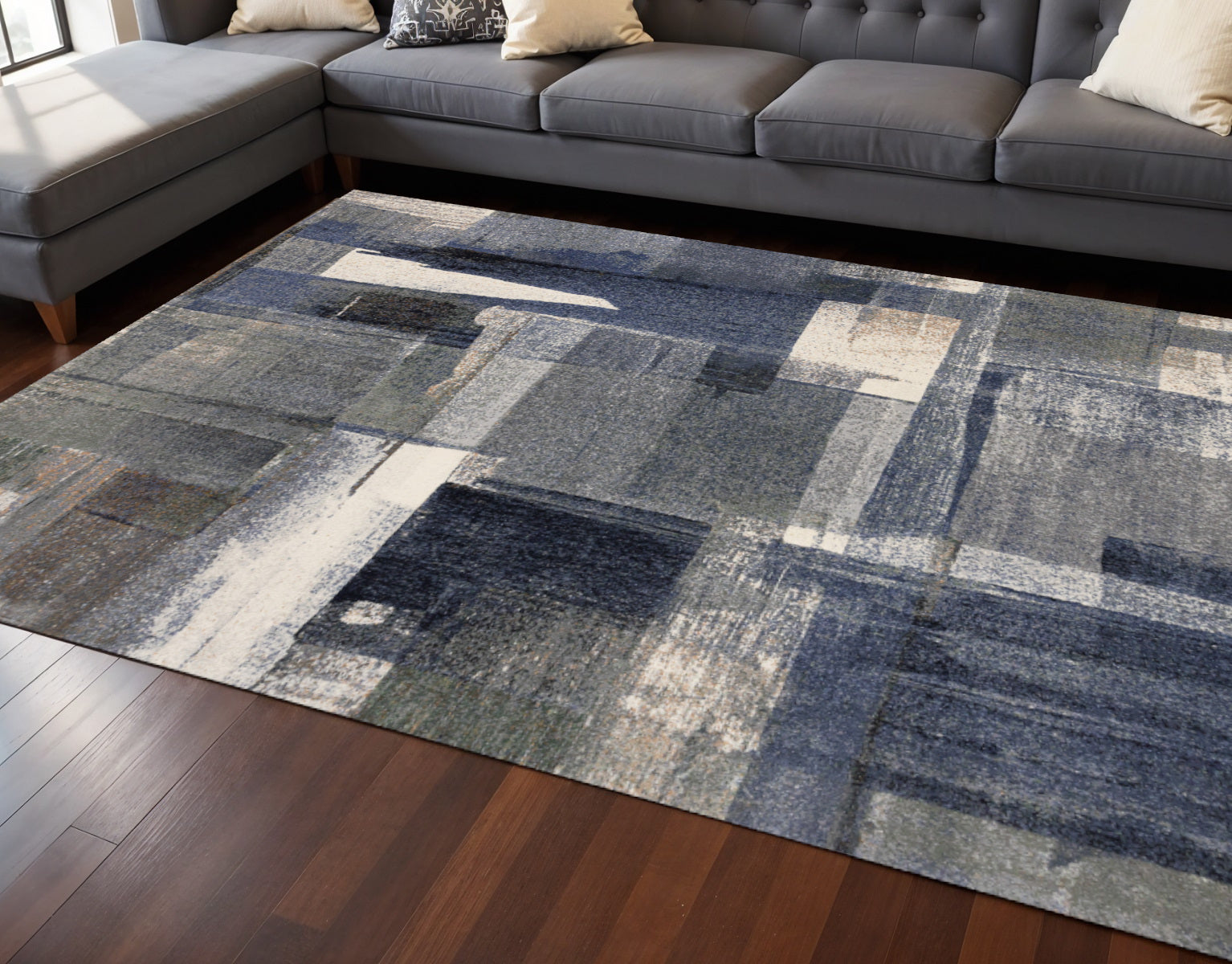 8 X 11 Blue Gray And Ivory Abstract Area Rug
