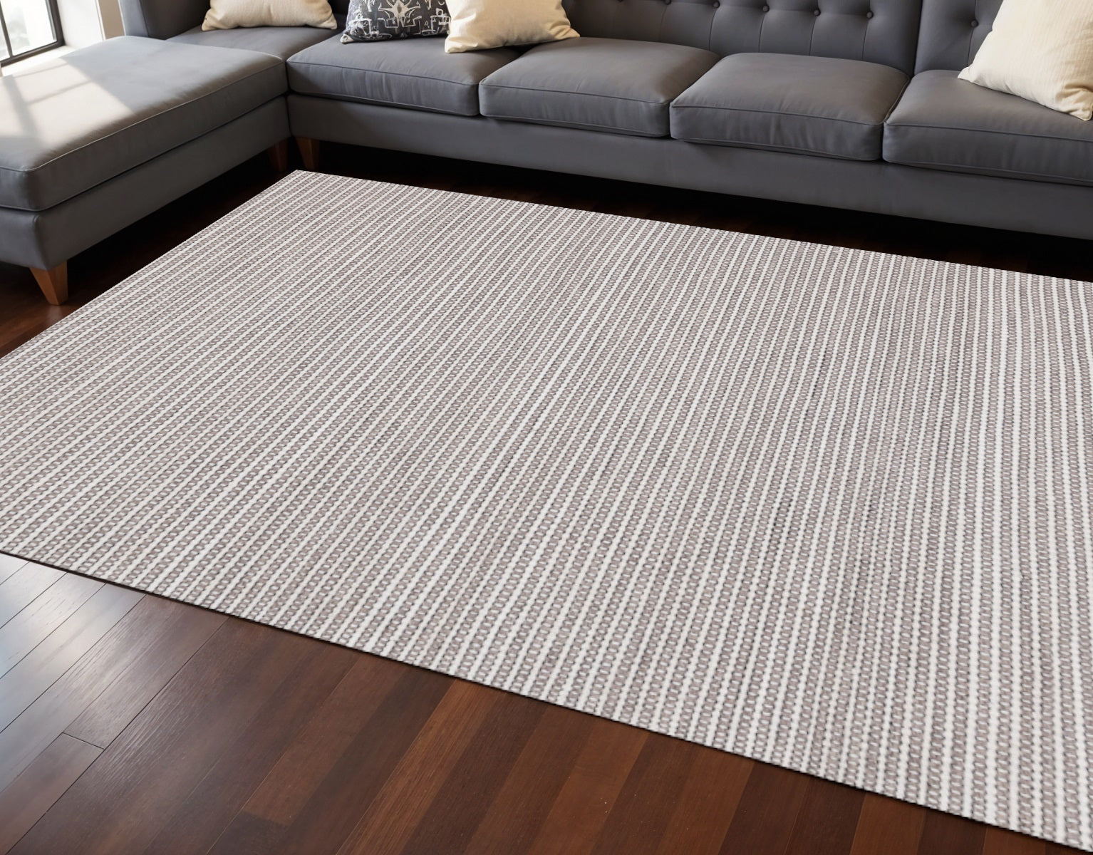 8 X 11 Beige And Cream Geometric Hand Woven Area Rug