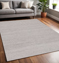 5 X 8 White And Taupe Striped Hand Woven Area Rug