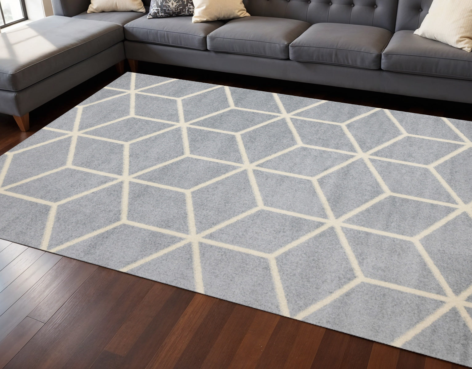 8 X 11 Gray And Cream Geometric Area Rug