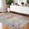 4 X 6 Blue Yellow And Pink Medallion Area Rug