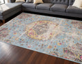 8 X 11 Blue Yellow And Pink Medallion Area Rug