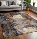 5 X 8 Cream Black And Tan Abstract Area Rug