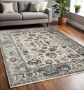 5 X 8 Cream Gray And Red Floral Medallion Area Rug