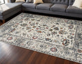 8 X 10 Cream Gray And Red Floral Medallion Area Rug