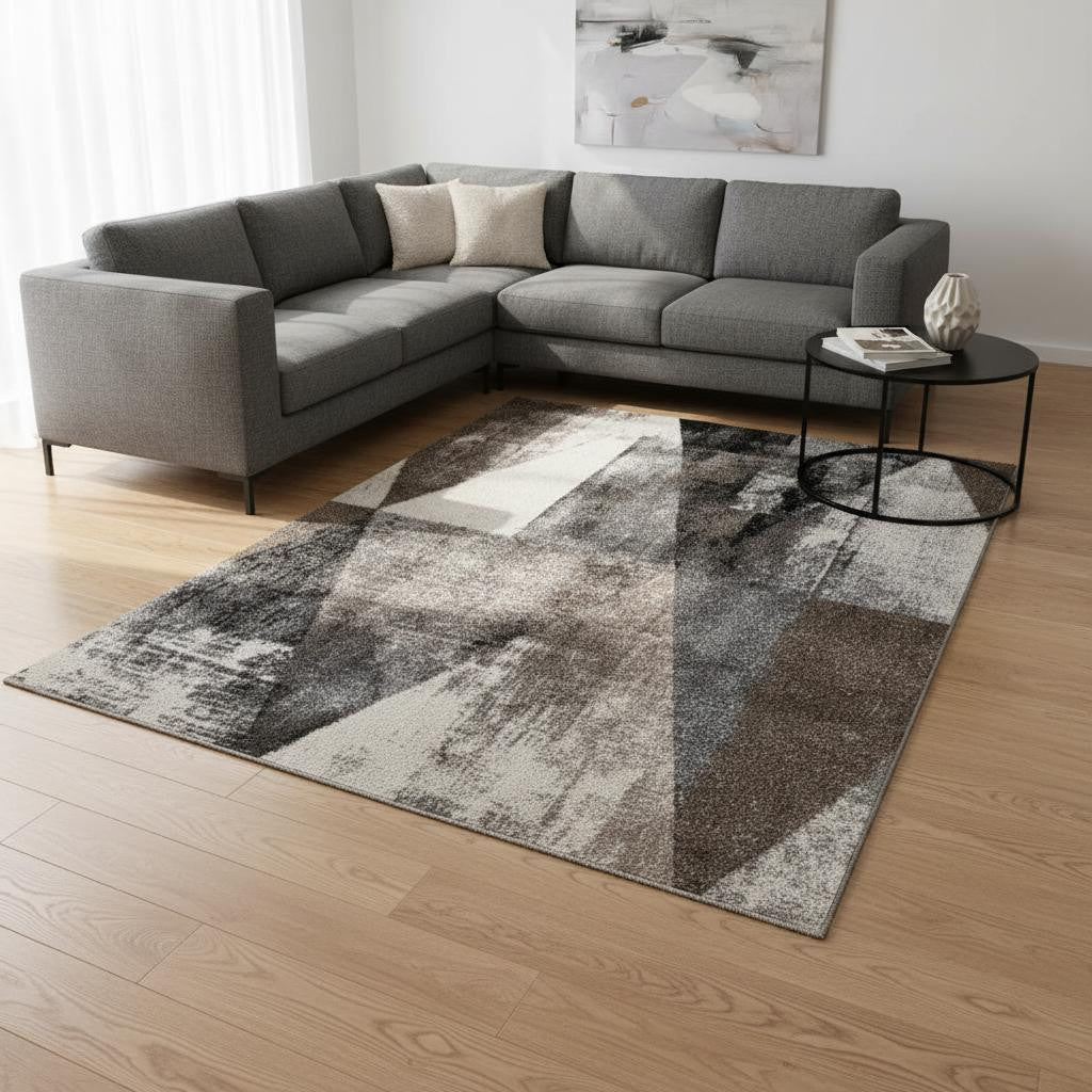 8 X 11 Cream Brown And Black Geometric Area Rug