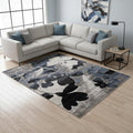 8 X 11 Blue Cream And Black Botanical Leaves Area Rug