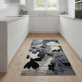 8 Blue Cream And Black Botanical Leaves Runner Rug