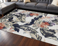 8 X 11 Cream Brick Red And Green Botanical Leaves Area Rug