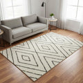 5 X 8 Cream And Green Geometric Area Rug