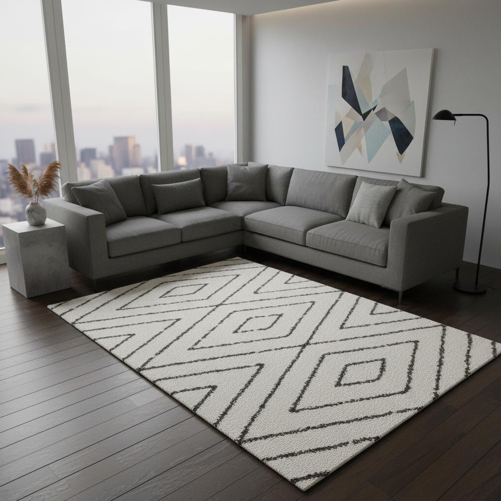 8 X 11 Cream And Green Geometric Area Rug