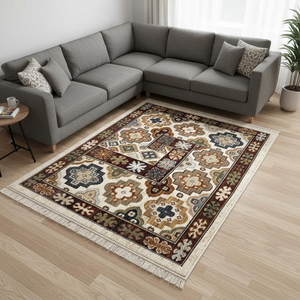 8 X 10 Cream Brown And Tan Oriental Area Rug