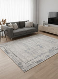 5 X 8 Gray Blue And Beige Abstract Area Rug