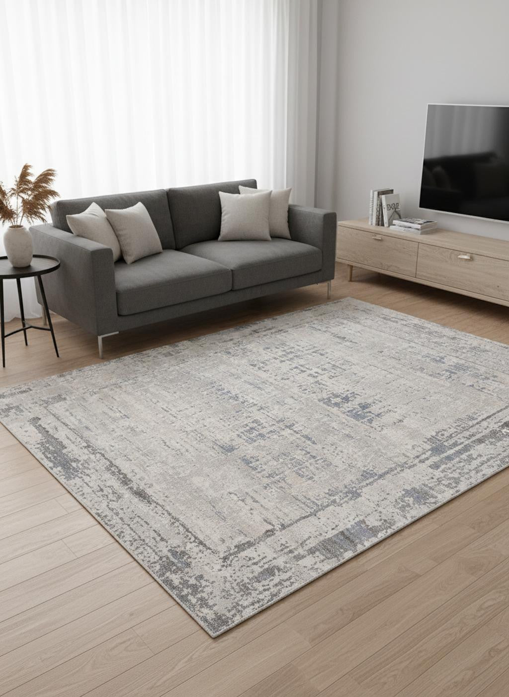 5 X 8 Gray Blue And Beige Abstract Area Rug